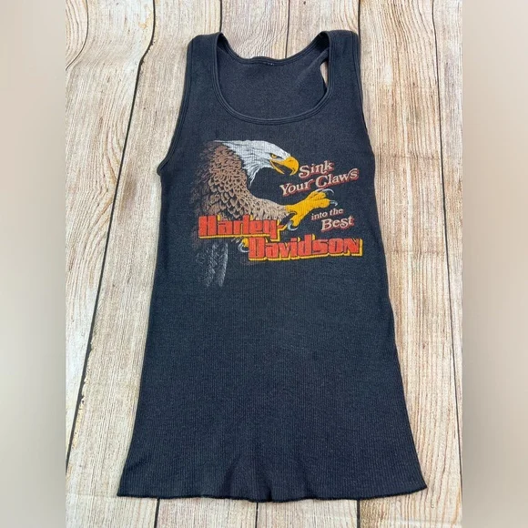 Vintage 80s Harley Davidson Eagle Ribbed Tank Top Shirt Sink Your Claws Sz Large - Picture 1 of 8